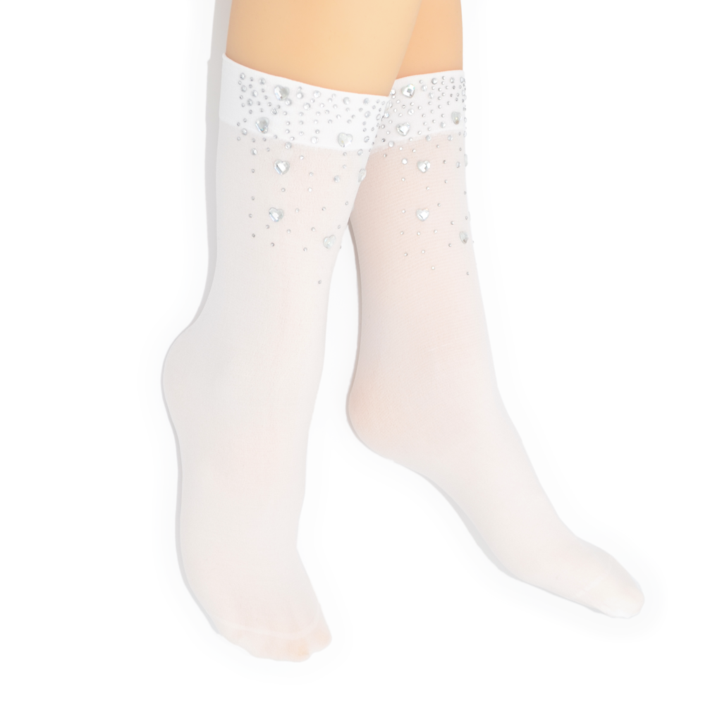 Crystal Heart Crew Socks - White