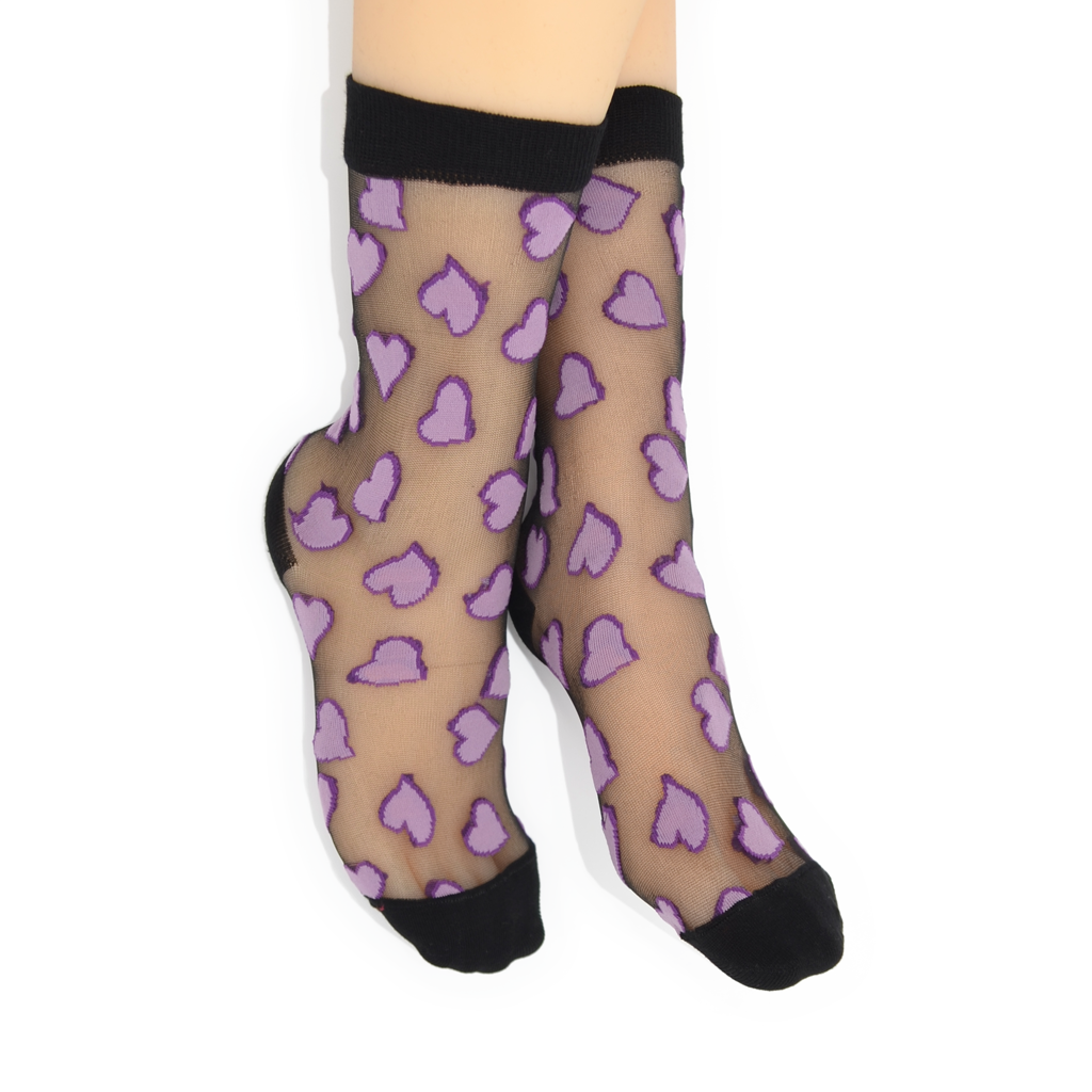 Sheer Heart Crew Socks - Dark Lavender