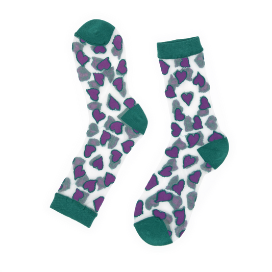 Sheer Heart Crew Socks - Emerald & Plum