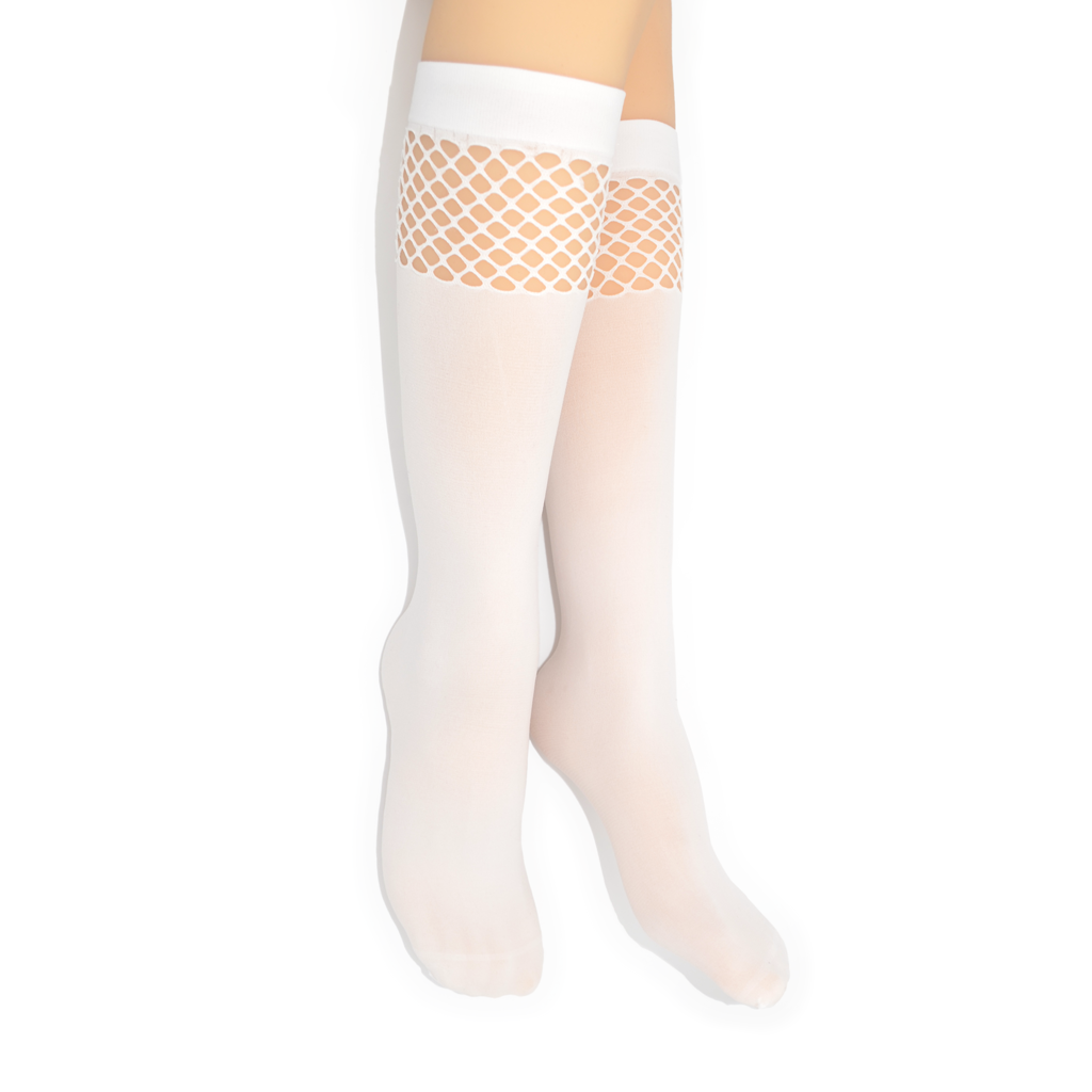 Knee High Fishnet Top Sock - White