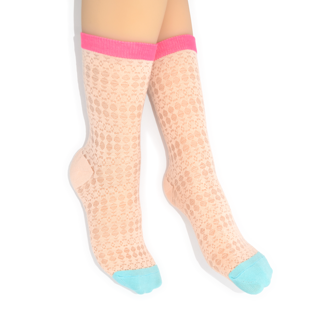 Colour Pop Textured Quarter Crew Socks - Pink