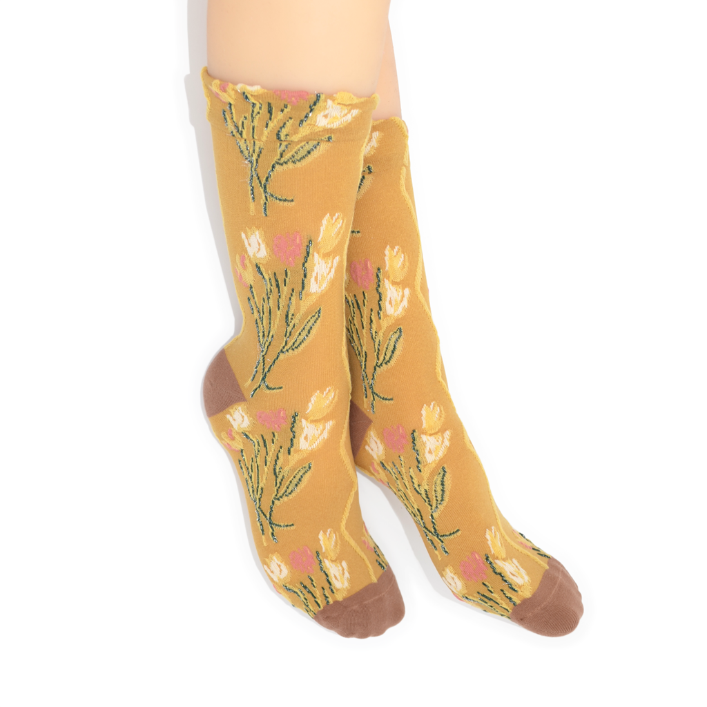 Golden Blooms Quarter Crew Sock