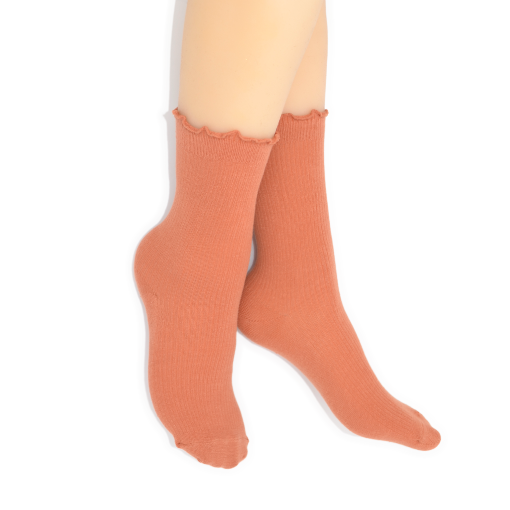Lettuce Ruffle Top Quarter Crew Socks - Orange