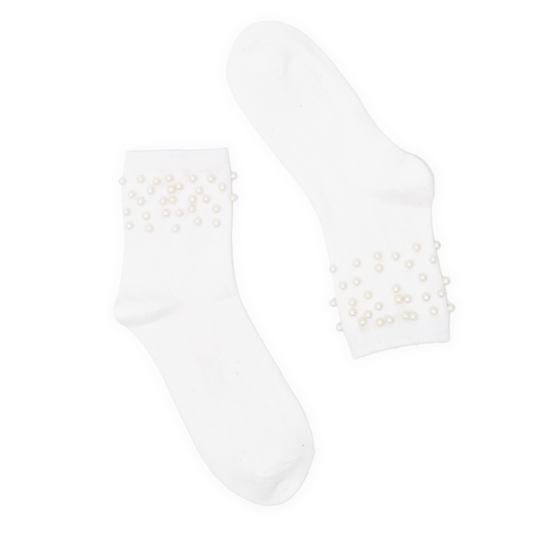 Pearl Quarter Crew Socks - White