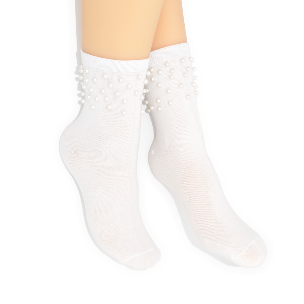 Pearl Quarter Crew Socks - White