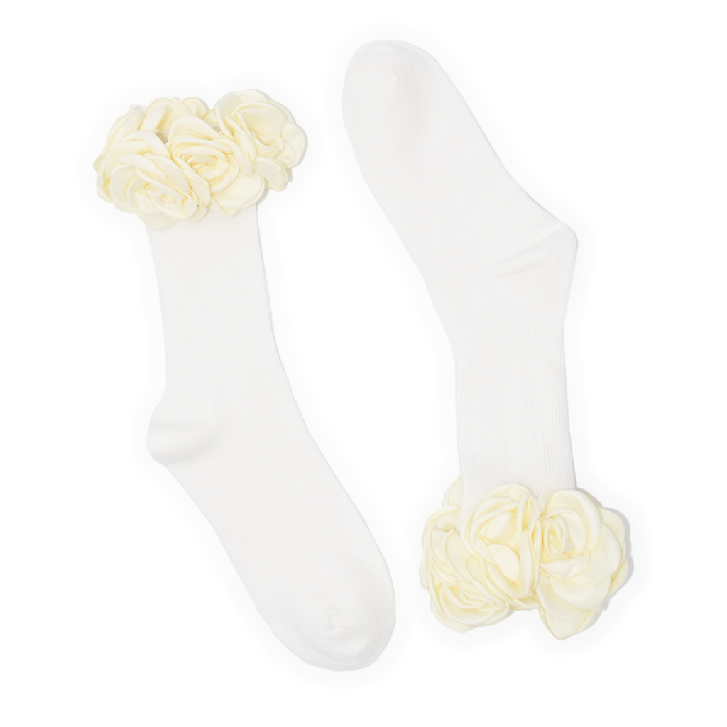 3D Rose Garden Quarter Crew Sock - White