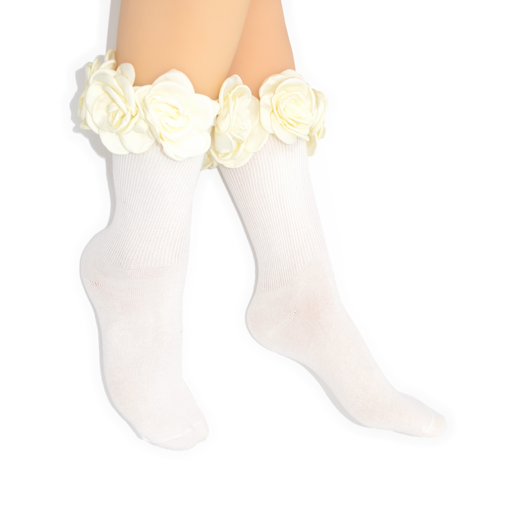 3D Rose Garden Quarter Crew Sock - White