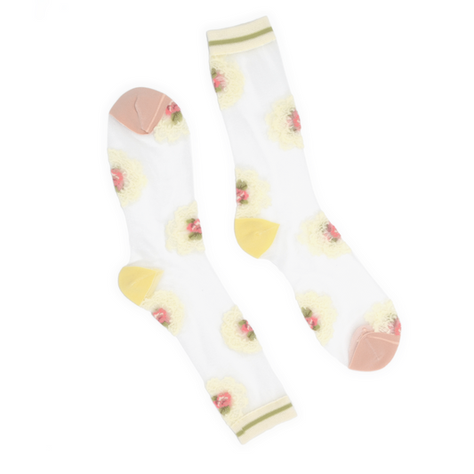 Rose Lace Motif Sheer Crew Sock