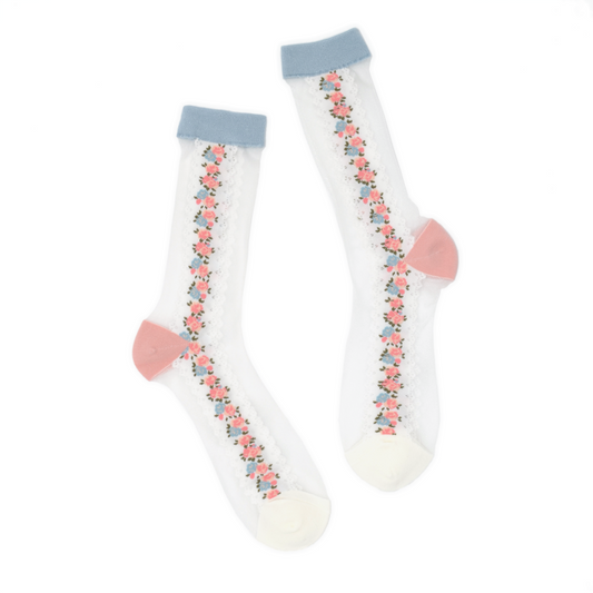 Rose Border Sheer Crew Sock