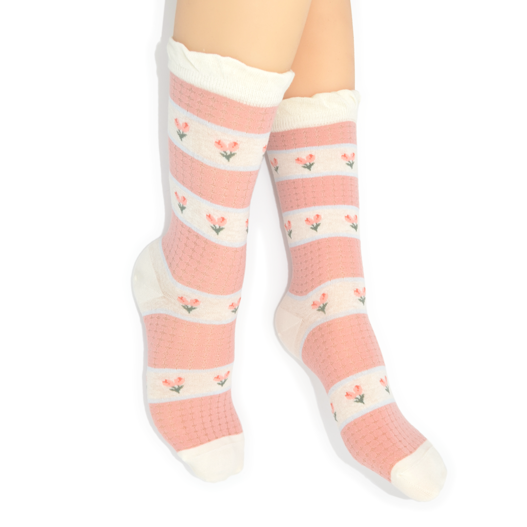 Roses Striped Knit Crew Sock