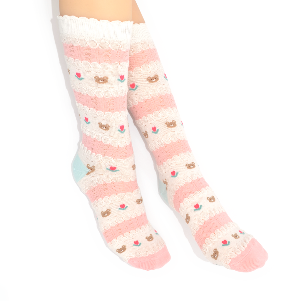 Teddy Stripe Crew Socks
