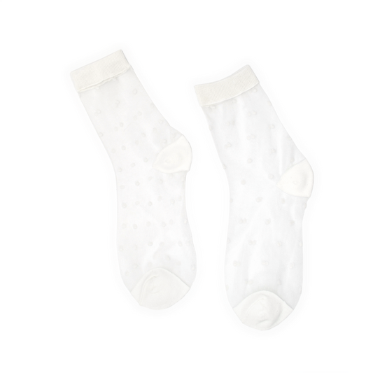 Sheer Dot Quarter Crew Socks - White