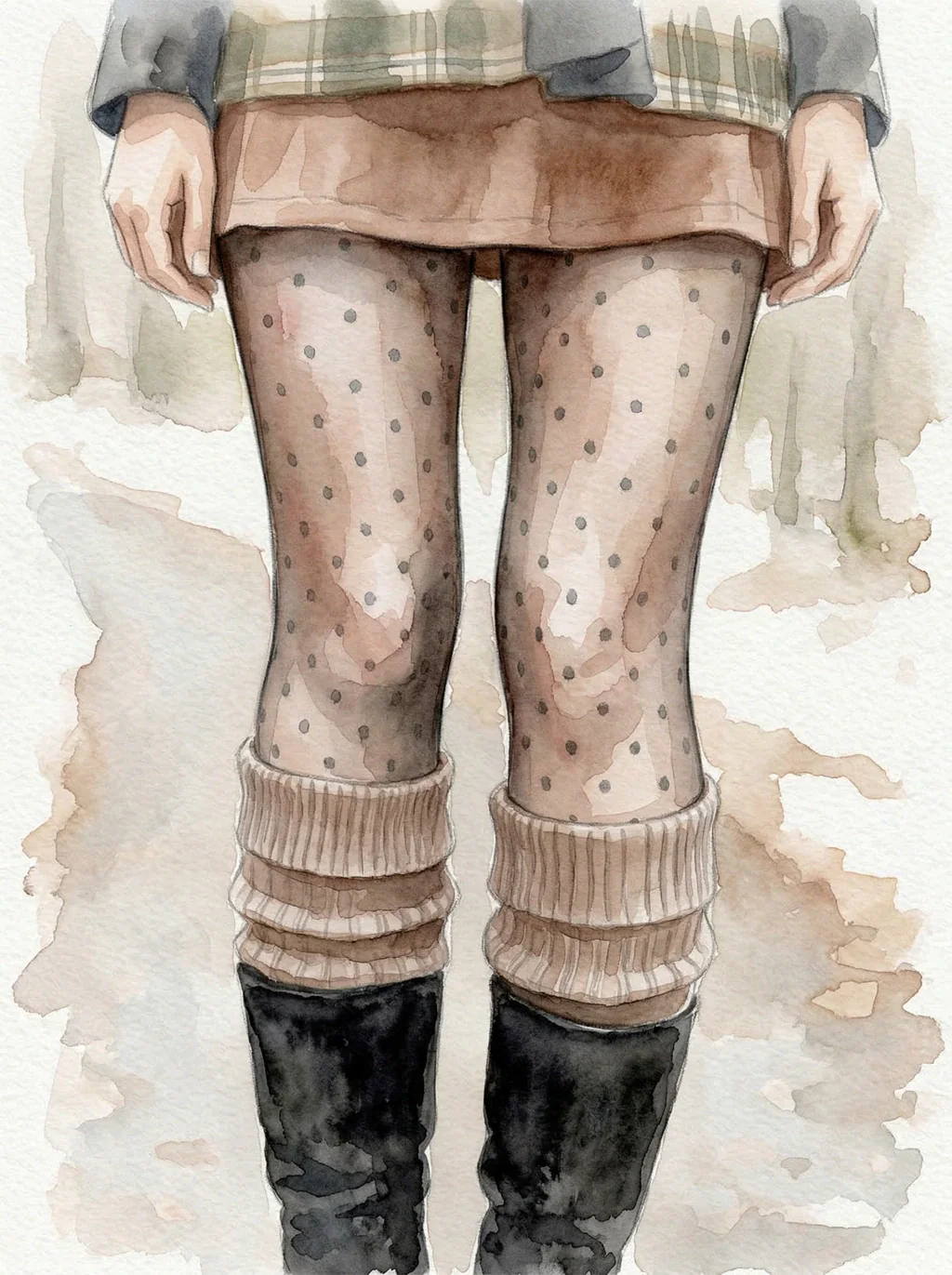 Watercolour illustration of a person's layered tights and socks