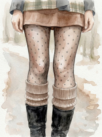Watercolour illustration of a person's layered tights and socks