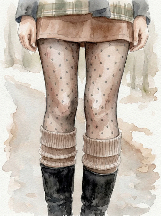 Watercolour illustration of a person's layered tights and socks