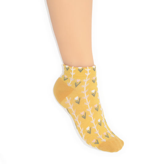 Yellow Floral Ankle Socks