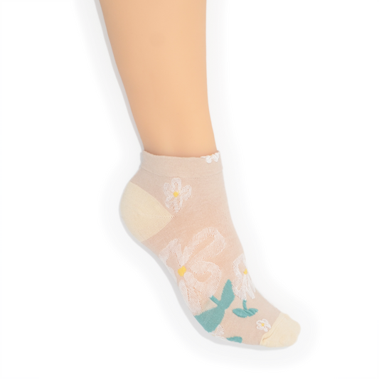 Bold Blooms Ankle Socks - Nude