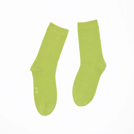 Pair of green socks on a white background