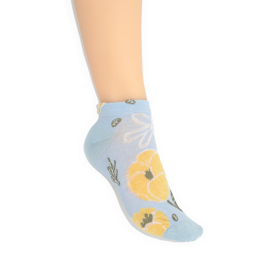 Bold Blooms Ankle Socks - Sky Blue