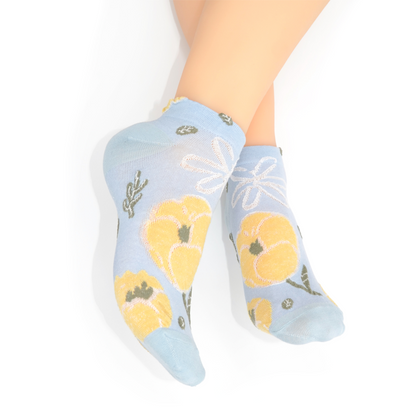 Bold Blooms Ankle Socks - Sky Blue