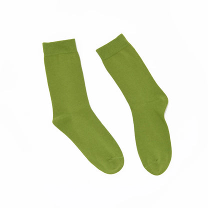 Pair of green socks on a white background