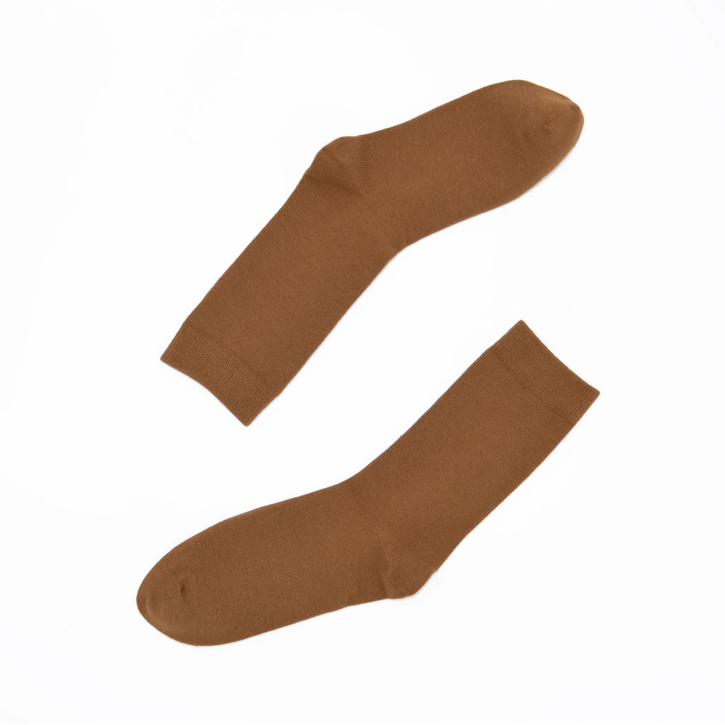 Pair of brown socks on a white background