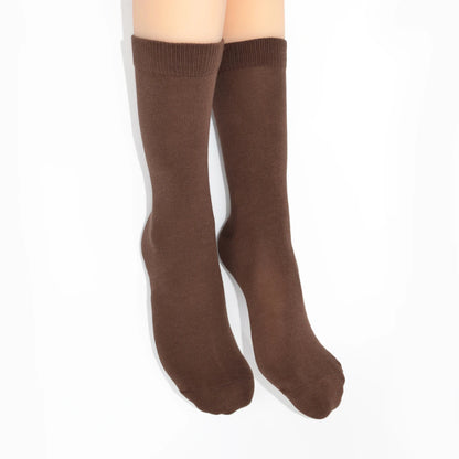 Legs modelling brown socks on a white background
