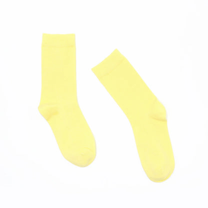 Pair of yellow socks on a white background