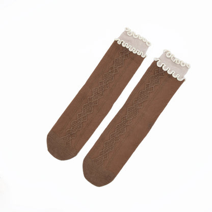 Alice Cable Knit Lettuce Quarter Crew - Chocolate