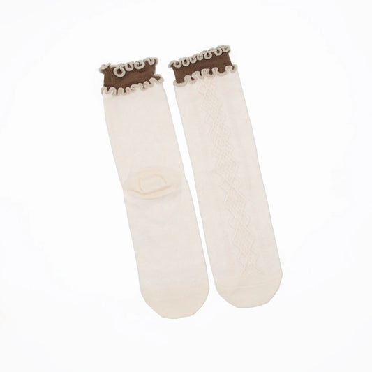Alice Cable Knit Lettuce Quarter Crew - Cream