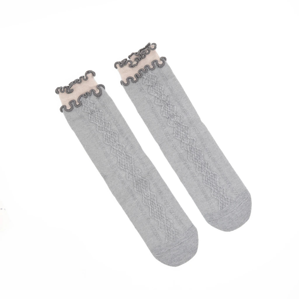 Alice Cable Knit Lettuce Quarter Crew - Grey