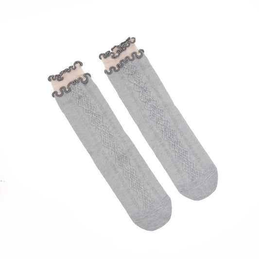 Alice Cable Knit Lettuce Quarter Crew - Grey