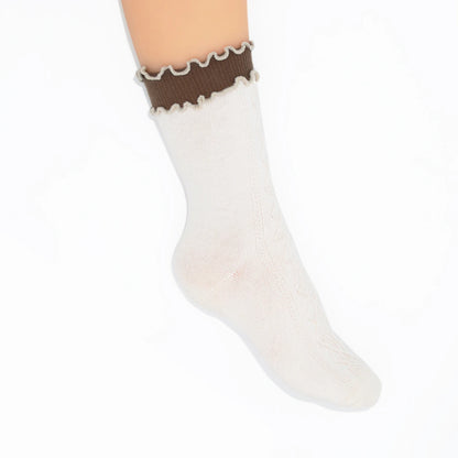 Alice Cable Knit Lettuce Quarter Crew - Cream