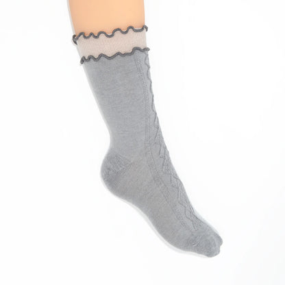 Alice Cable Knit Lettuce Quarter Crew - Grey