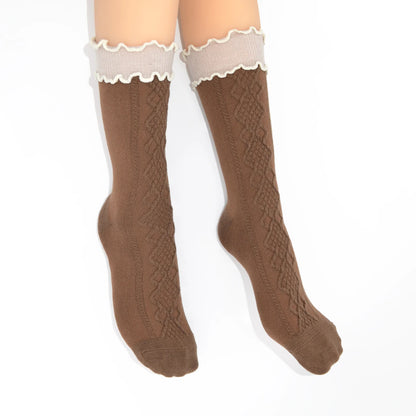 Alice Cable Knit Lettuce Quarter Crew - Chocolate