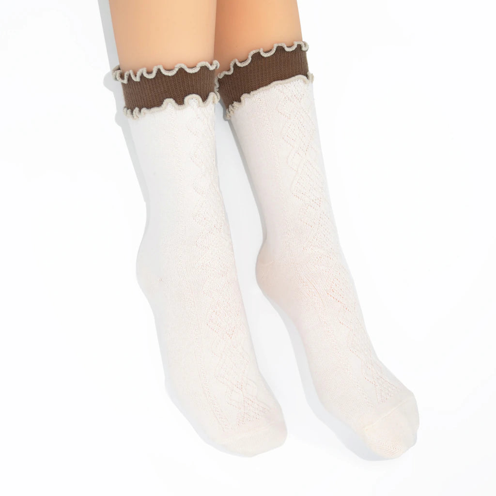 Alice Cable Knit Lettuce Quarter Crew - Cream