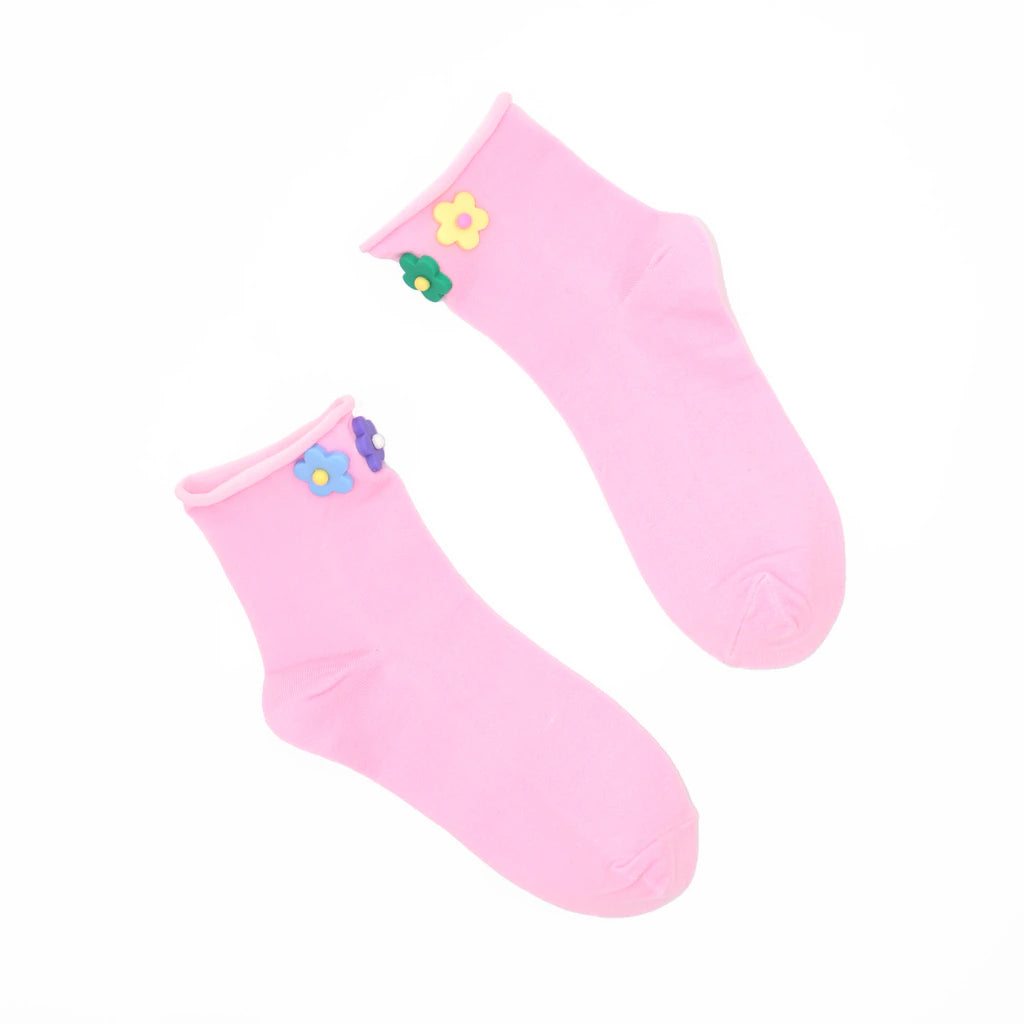 Penny 3D Daisy Embellished Ankle Sock - Soft Pink