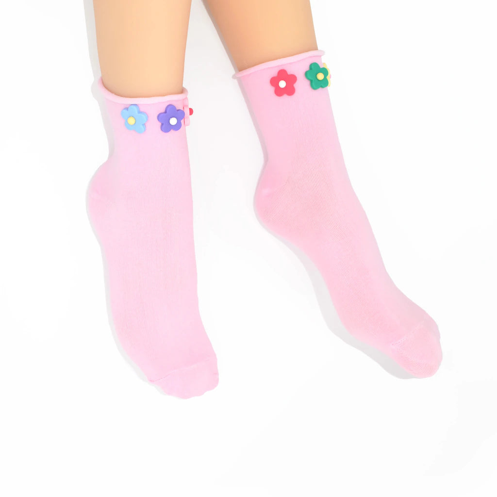 Penny 3D Daisy Embellished Ankle Sock - Soft Pink
