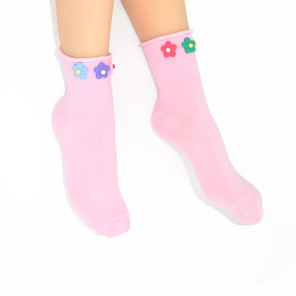 Penny 3D Daisy Embellished Ankle Sock - Soft Pink