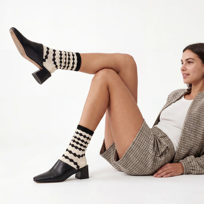 Stella Origami Stripe Crew Sock - Black