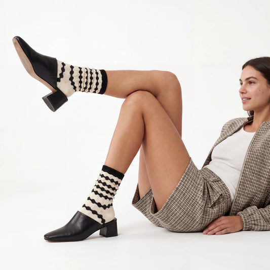 Stella Origami Stripe Crew Sock - Black