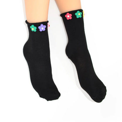 Penny 3D Daisy Embellished Ankle Sock - Black