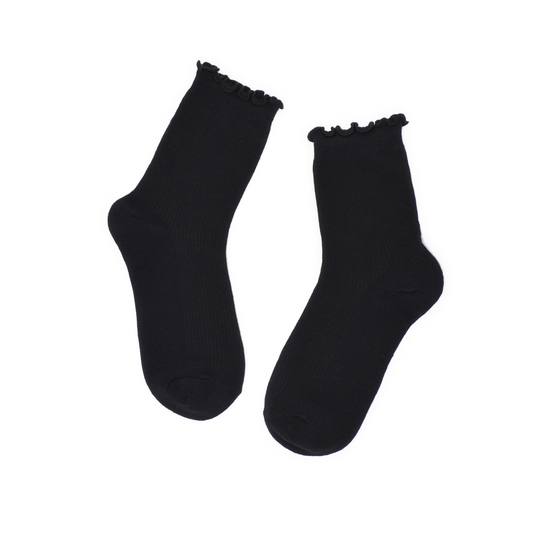 Lettuce Ruffle Top Quarter Crew Socks - Black