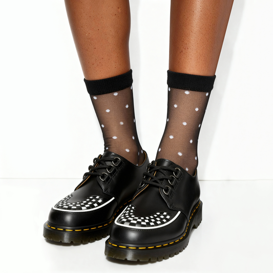 Sheer Dot Quarter Crew Socks - Black & White