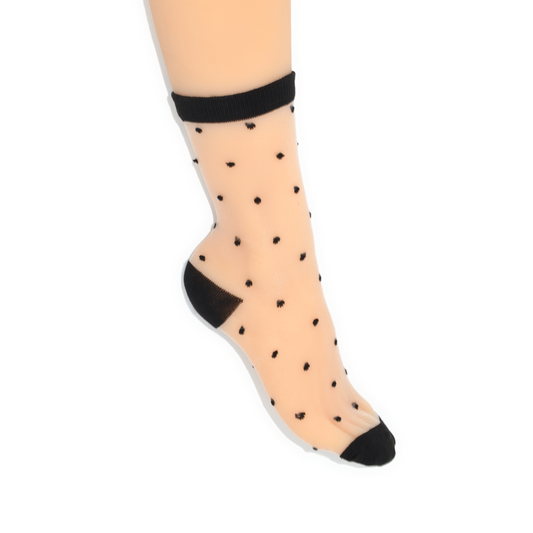 Sheer Dot Quarter Crew Socks - Black