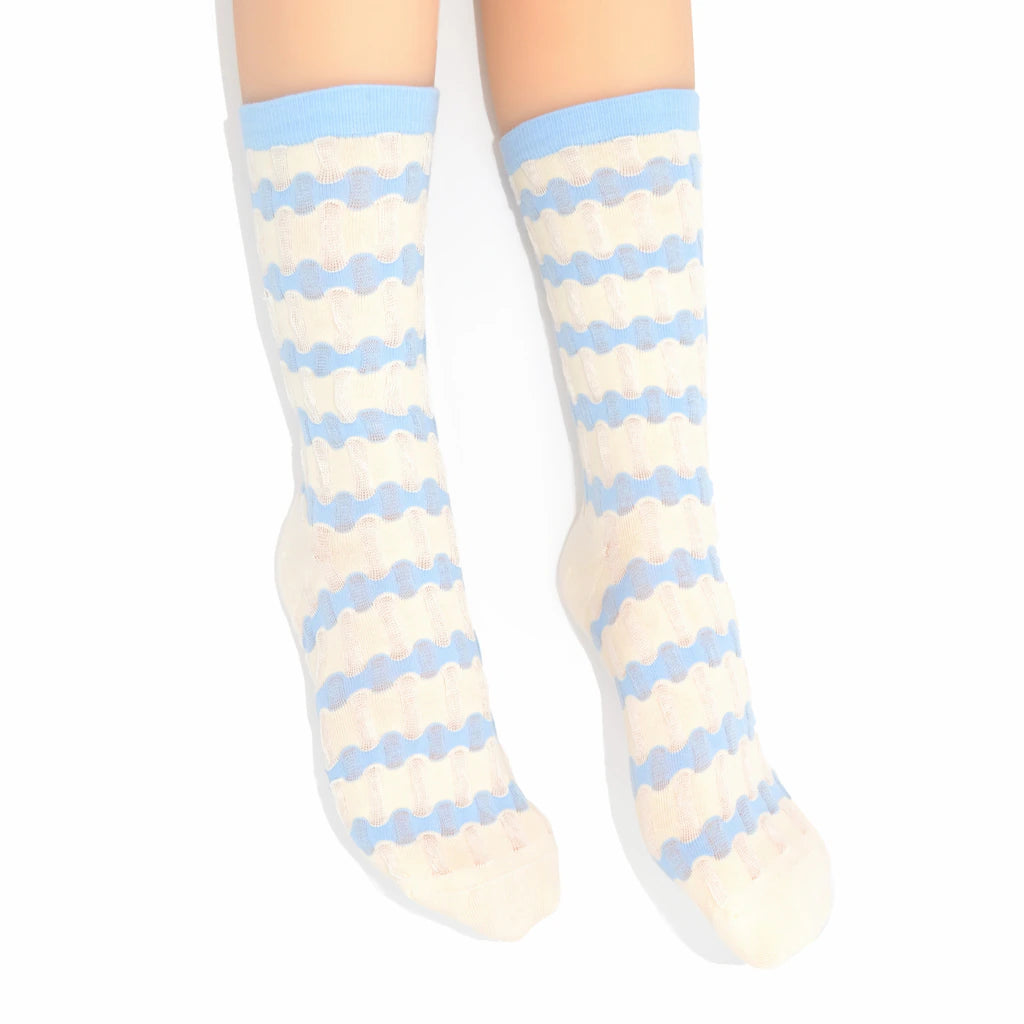 Stella Origami Stripe Crew Sock - Sky Blue