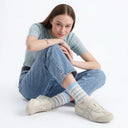 Stella Origami Stripe Crew Sock - Sky Blue