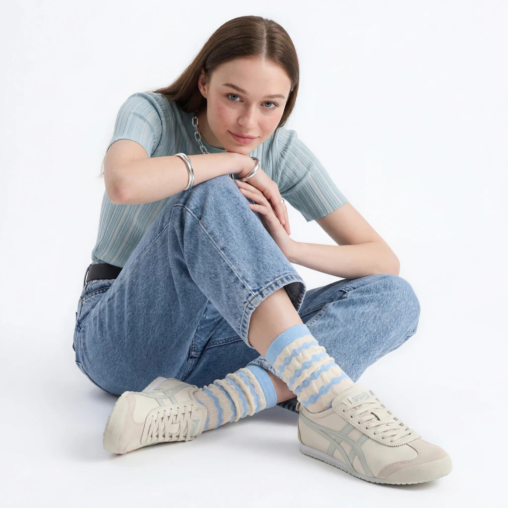 Stella Origami Stripe Crew Sock - Sky Blue