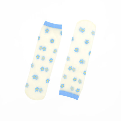 Isla Sheer Daisy Ankle Sock - Blue