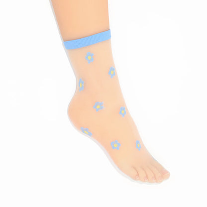 Isla Sheer Daisy Ankle Sock - Blue